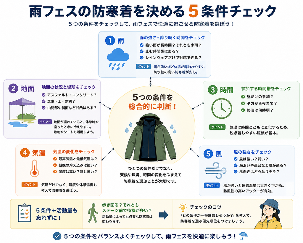 雨フェスの防寒着を決める5条件チェックの雪枚画像