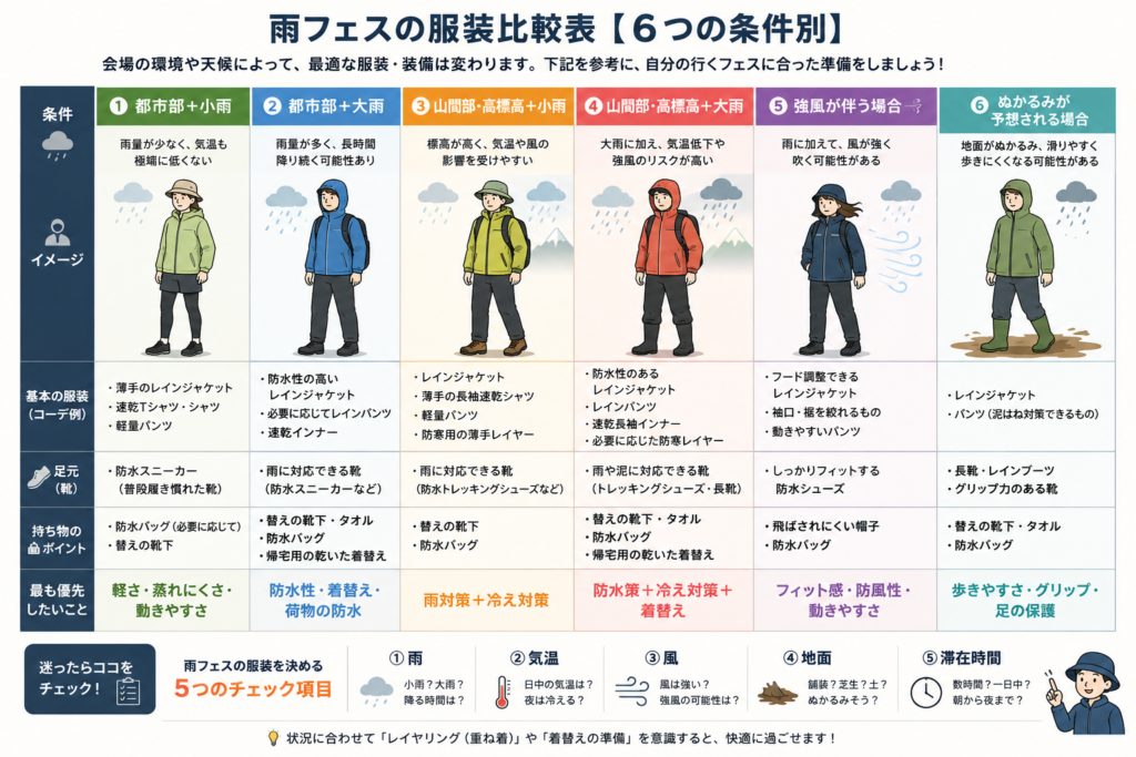 「6つの条件別」服装比較図