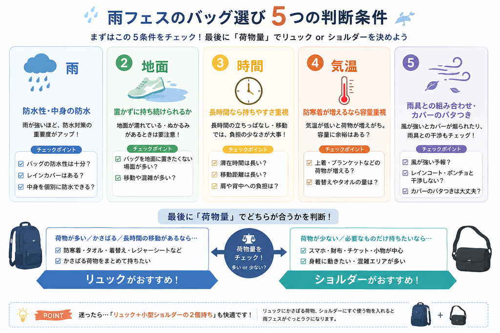 雨フェスのバッグ選び5つの判断条件の説明画像