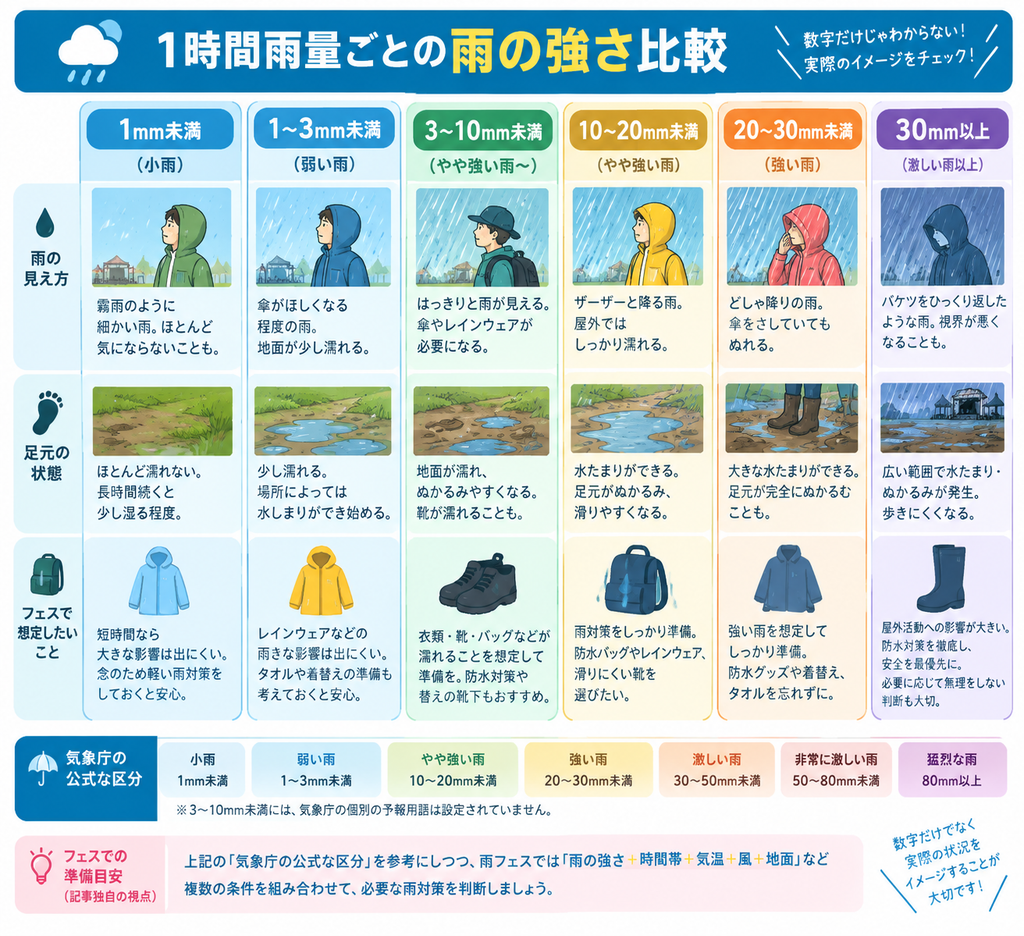 1時間雨量ごとの雨の強さ比較画像
