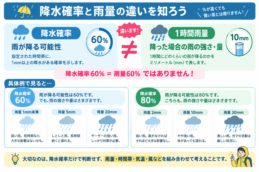 降水確率と雨量の違いを知る画像
