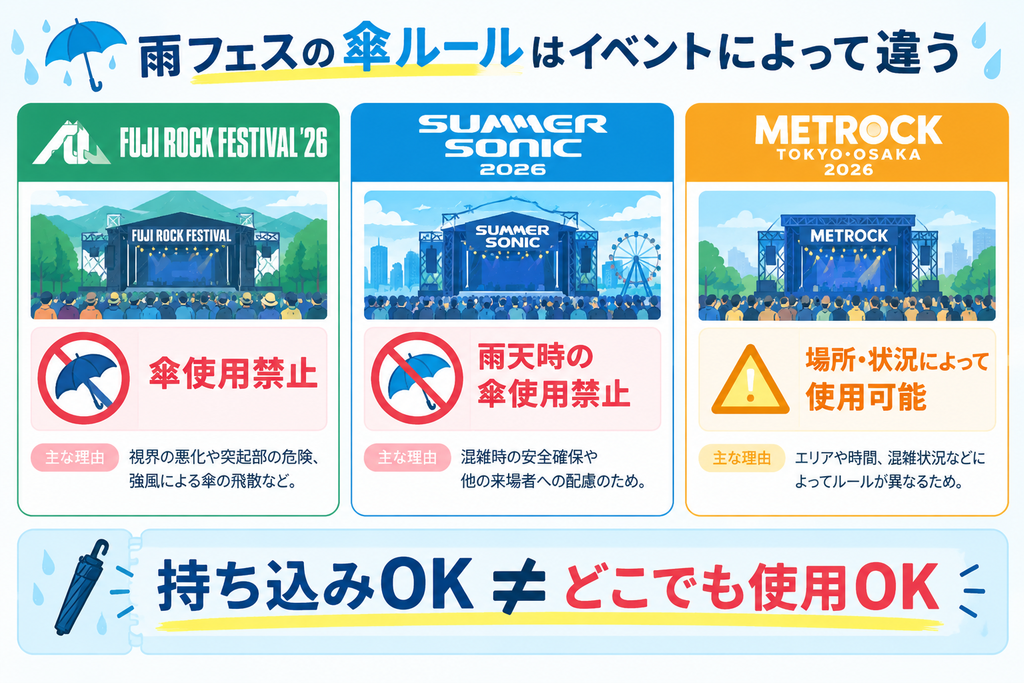 雨フェスの傘ルールはイベントによって違うの図説