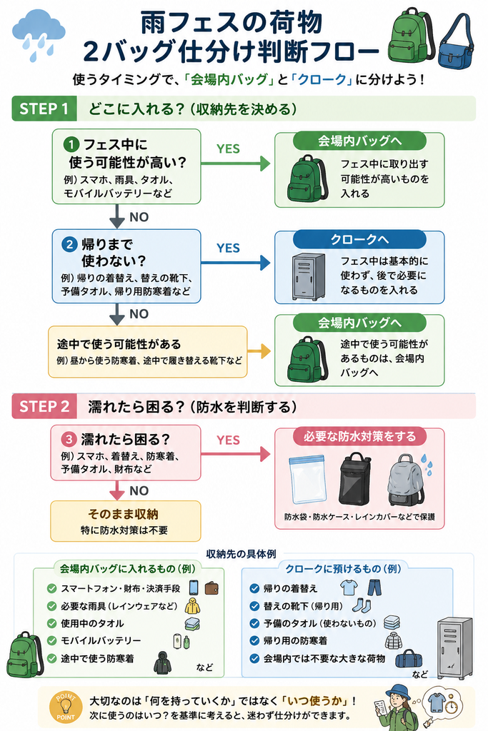 雨フェスの荷物仕分け判断フロー
